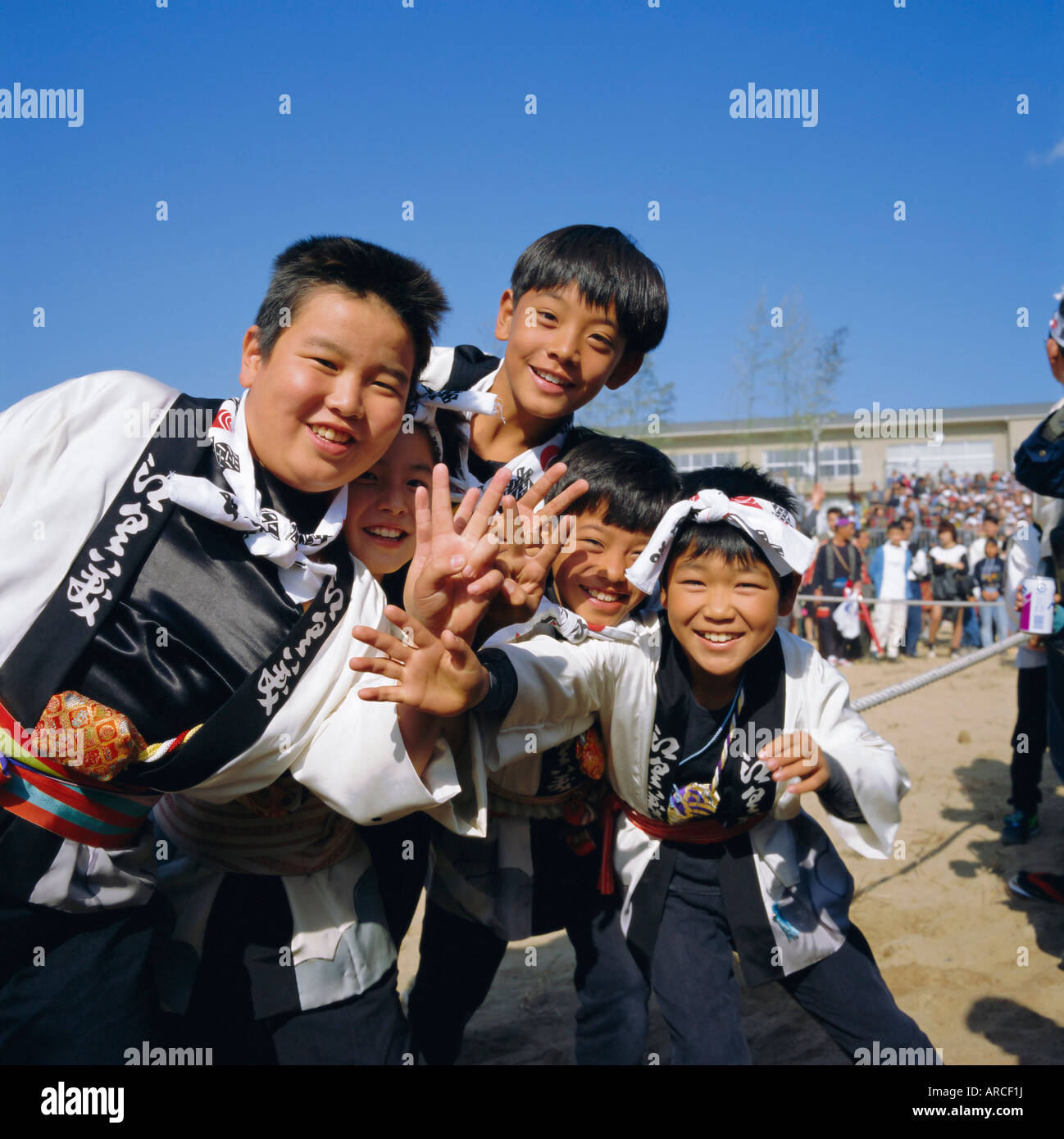 Karatsu Okunchi Festival, children in festival robes, Karatsu, Kyushu, Japan Stock Photo