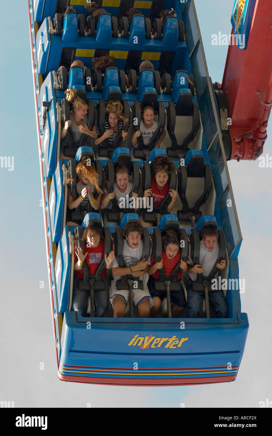 Holidaymakers enjoying a fairground ride at Kemah, near Houston, Texas, USA Stock Photo