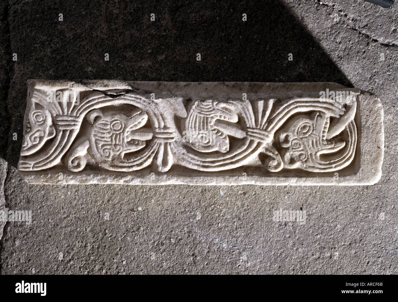 Müstair, Kloster St. Johann, Karolingisches Marmorfragment Stock Photo