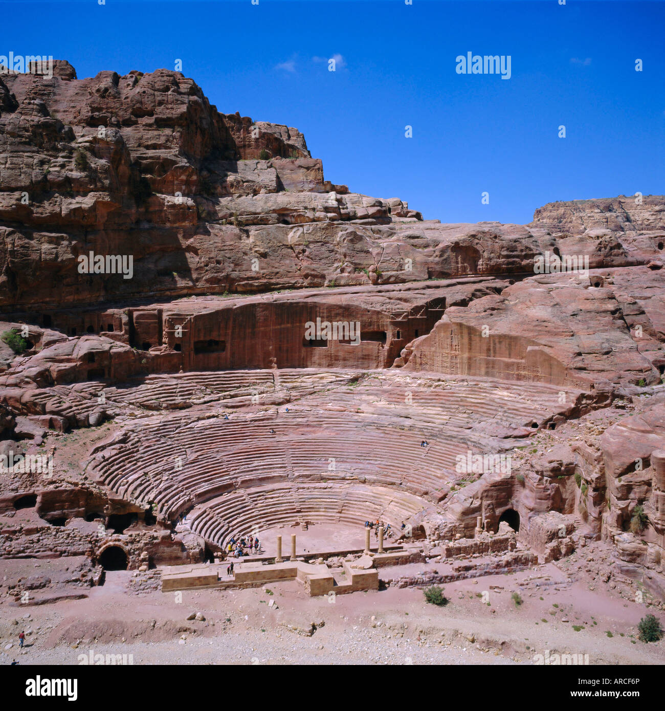 Main theatre, 1st century AD, carved into the solid rock, hellenistic style, Petra, Jordan, Middle East Stock Photo
