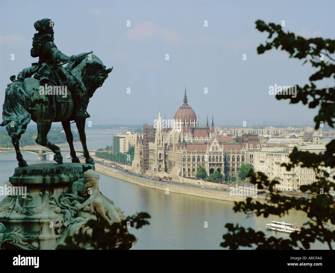 The statue of Eugene of Savoy over looking the Danube, Budapest, Hungary Stock Photo
