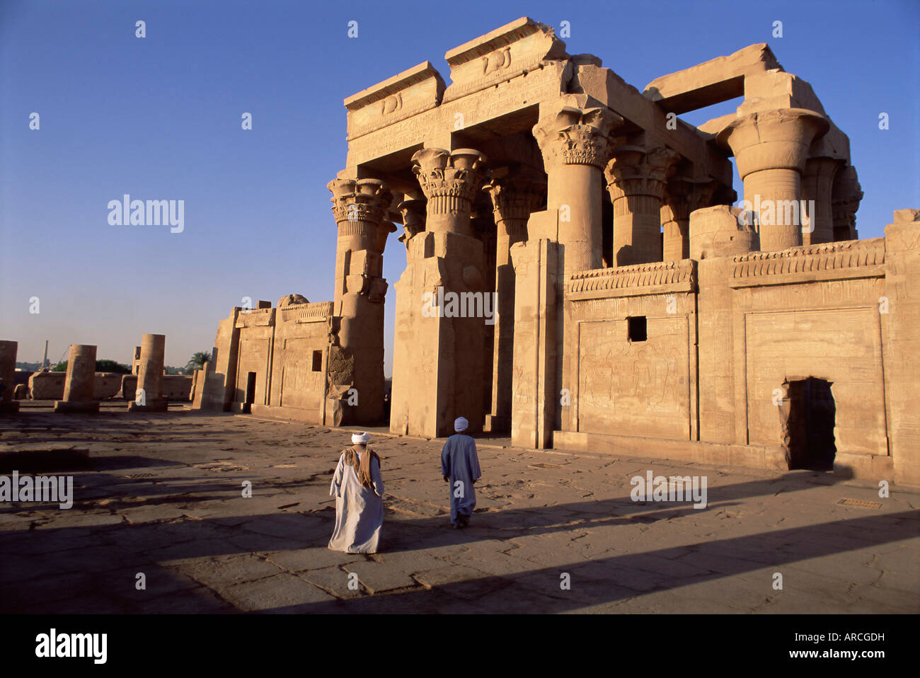 Forecourt and pylon, Temple of Sobek and Haroeris, archaeological site, Kom Ombo, Egypt, North Africa, Africa Stock Photo