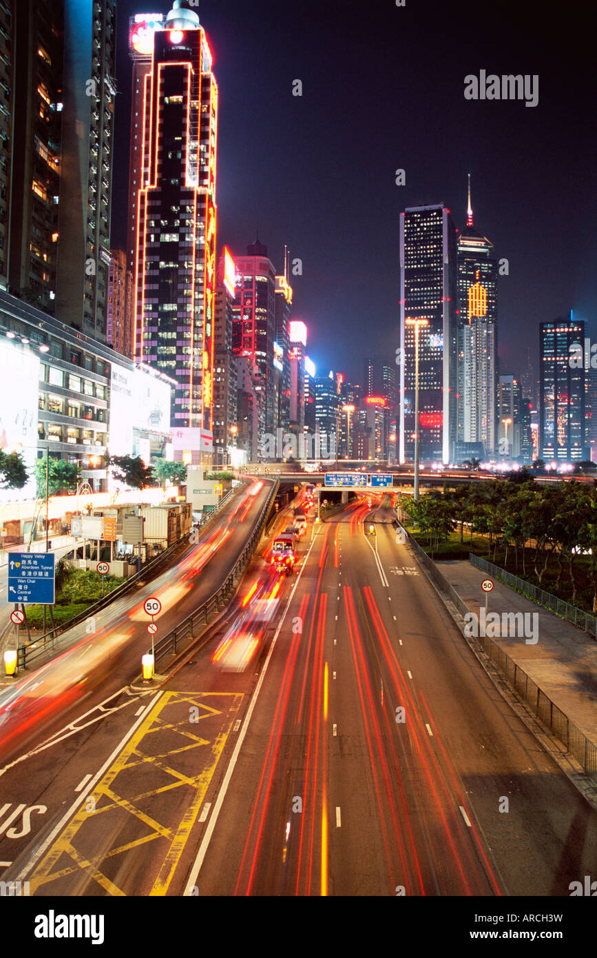 Gloucester Road at night, Causeway Bay, Hong Kong Island, Hong Kong, China, Asia Stock Photo