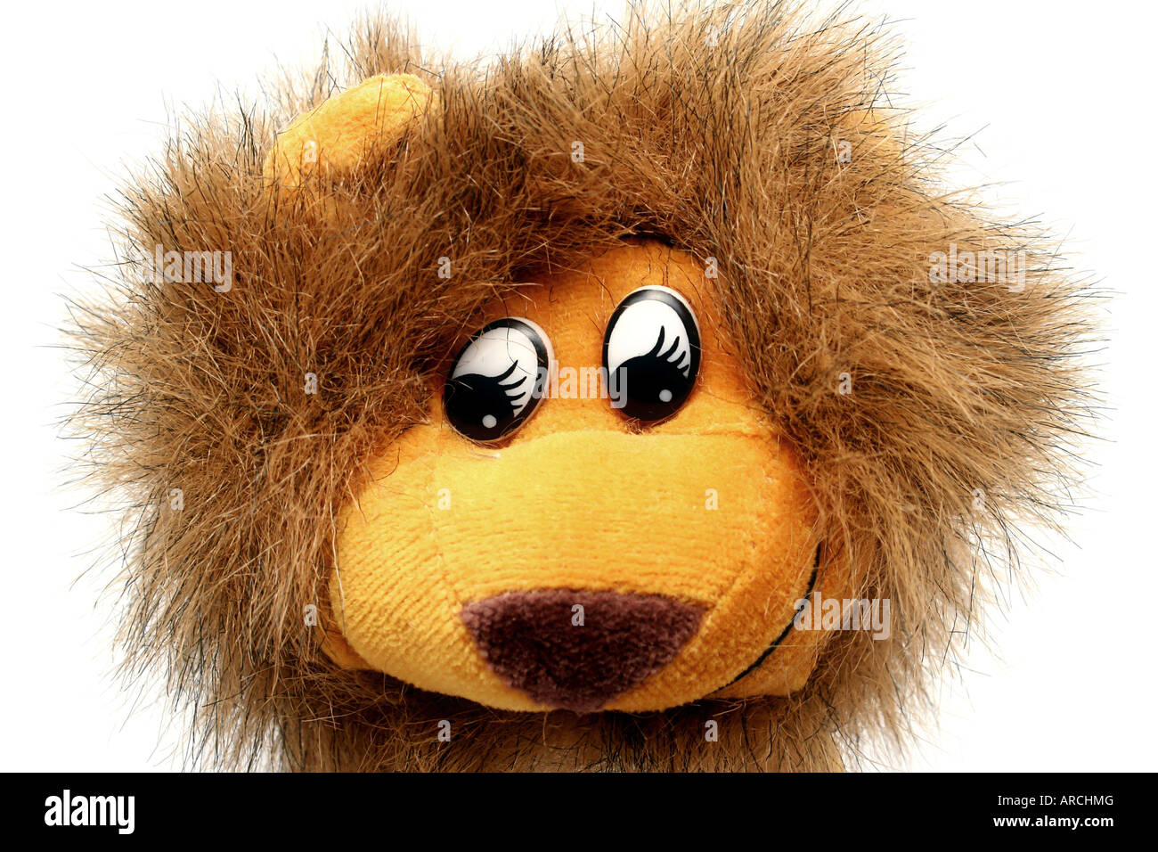 Closeup image of a lion toy; isolated on white Stock Photo
