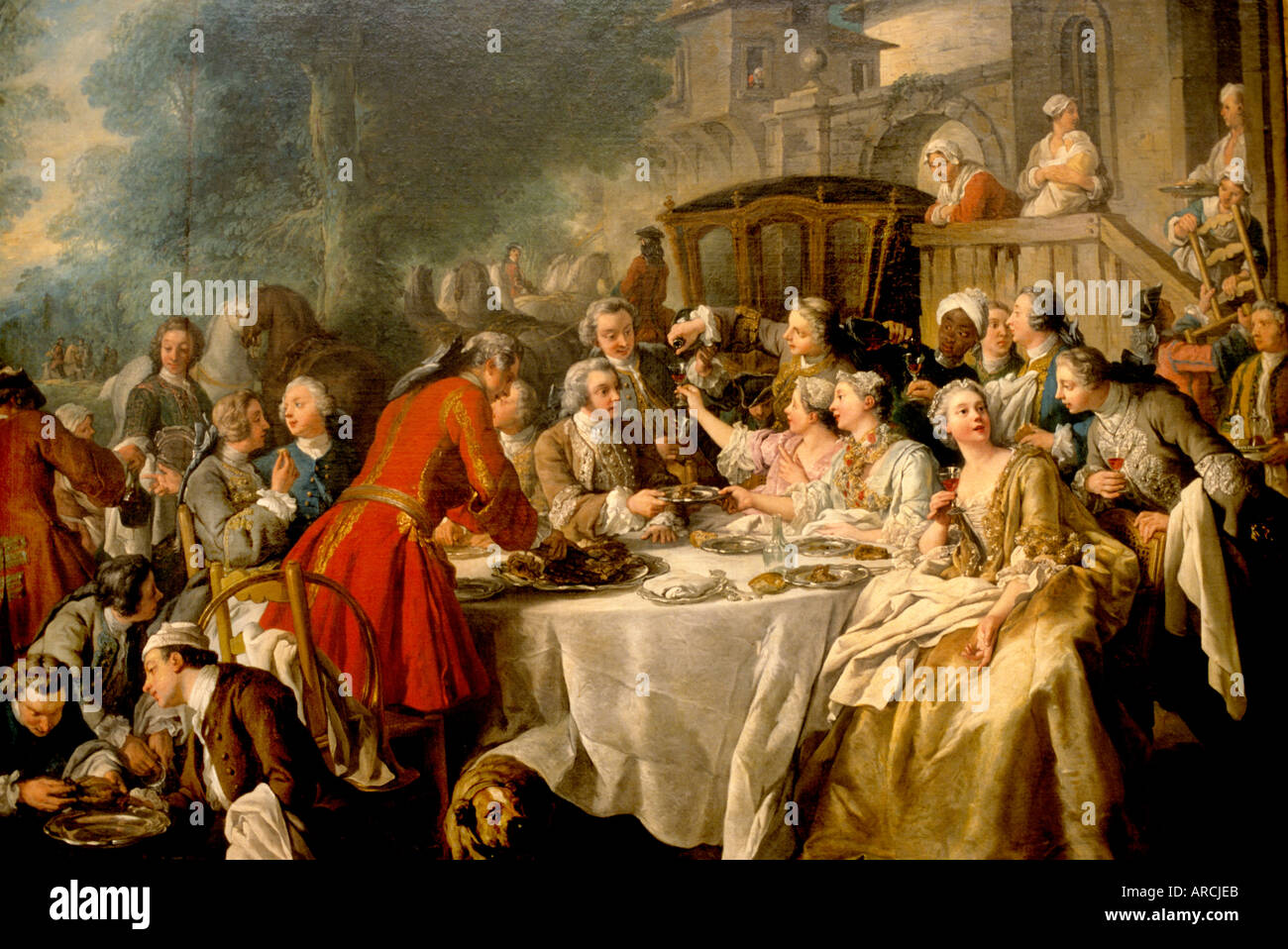 Jean francois de Troy Food Wine Hunters Lunch Woman French Stock Photo