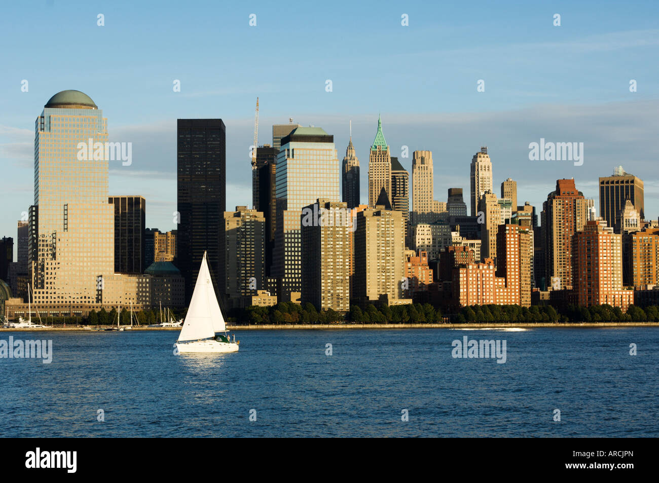 Lower Manhattan Financial District skyline across the Hudson River, New ...