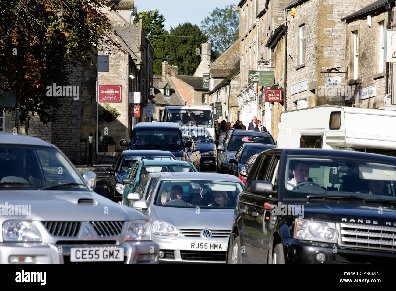Traffic congestion in the Cotswold village of Stow on the Wold UK Stock Photo