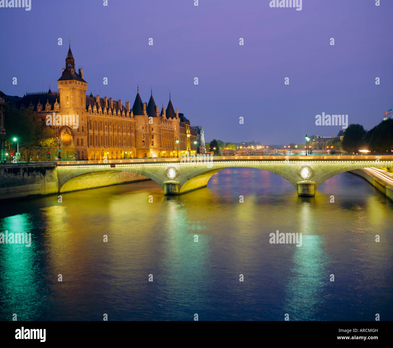 Palais de Justice and the River Seine in the evening, Paris, France, Europe Stock Photo