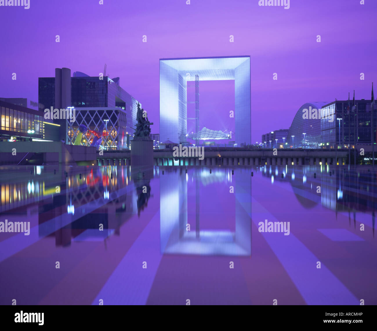 Evening reflections, La Grande Arche, La Defense, Paris, France, Europe Stock Photo