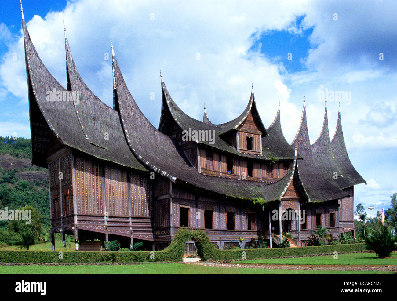 Minangkabau Istano Pagarauyung  typical, traditional, Minangkabau, house, native, palace, architecture Indonesia Sumatra Stock Photo