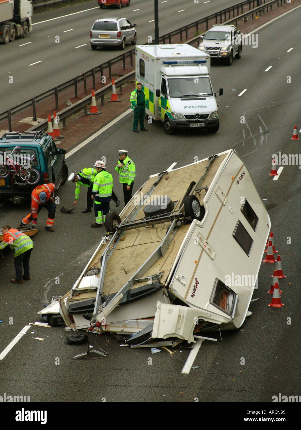 Accident on M4 motorway near the city of Newport South Wales GB UK 2005