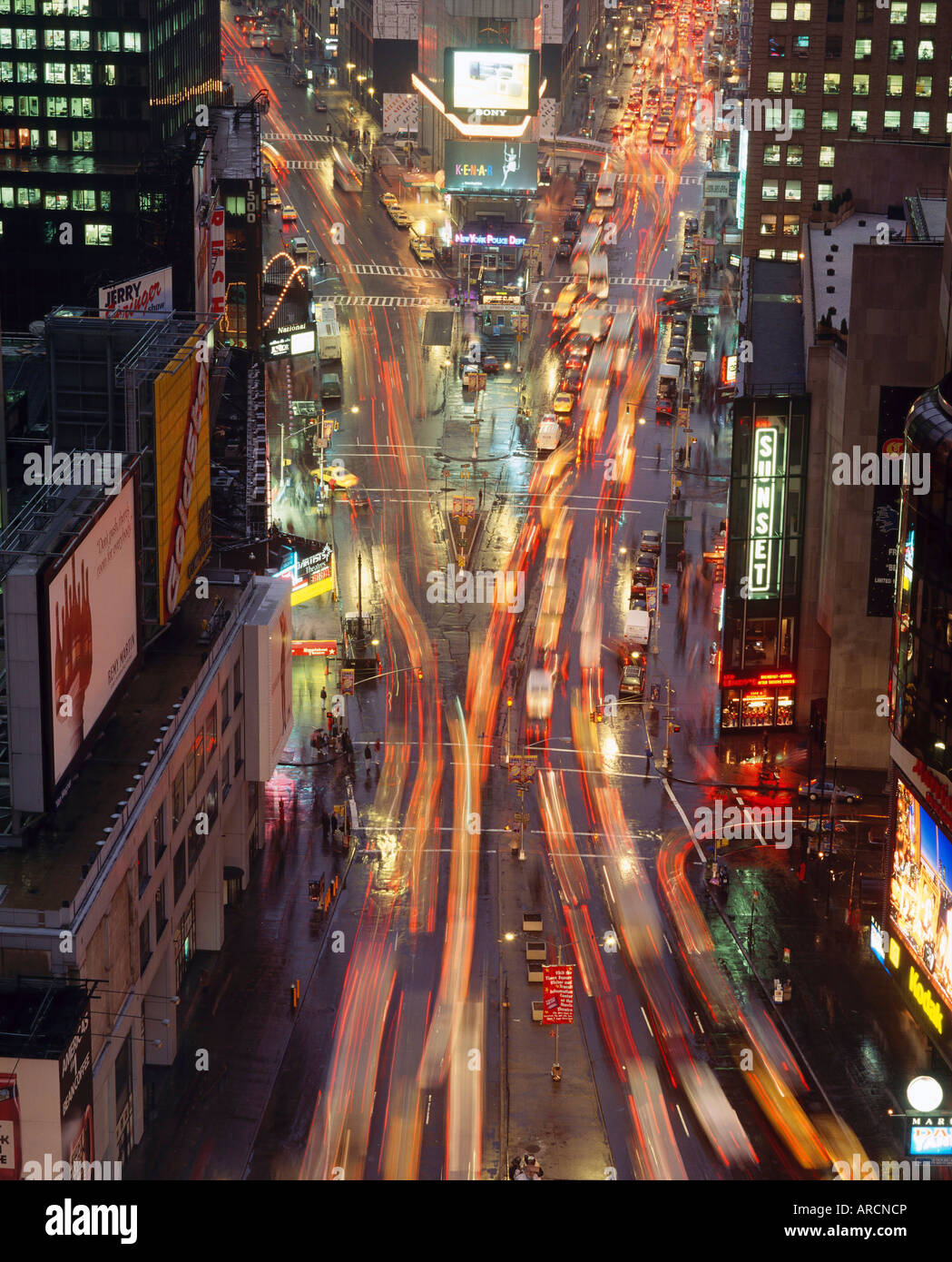 Night time view of lights in Times Square in New York, USA Stock Photo