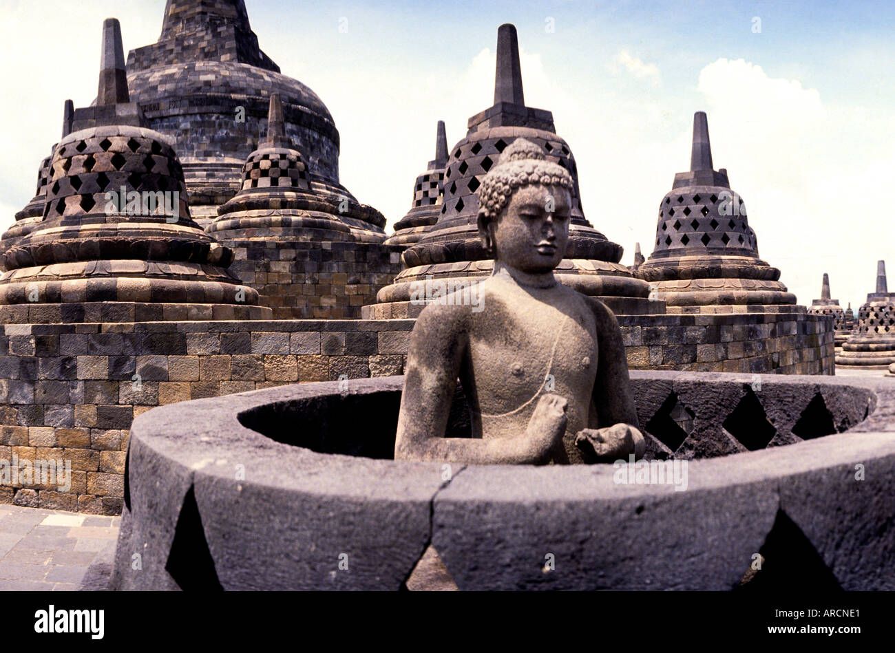 Java Indonesia Borobudur Buddhist Stupa Temple art Stock Photo