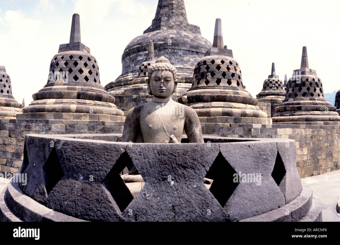 Java Indonesia Borobudur Buddhist Stupa Temple art Stock Photo