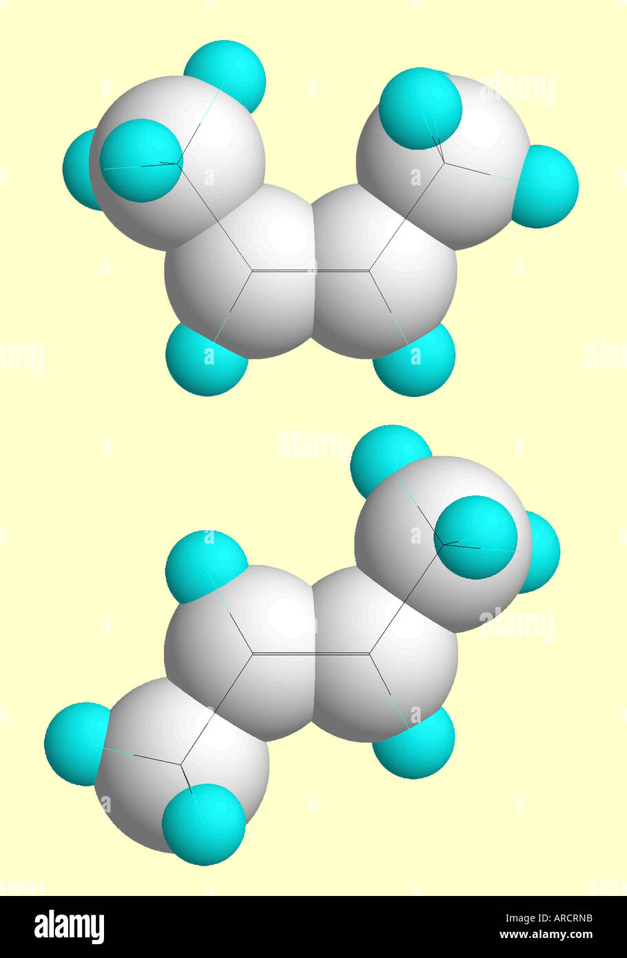 Molecular model demonstrating cis-trans isomerism in chemistry (also called geometrical isomerism). Stock Photo