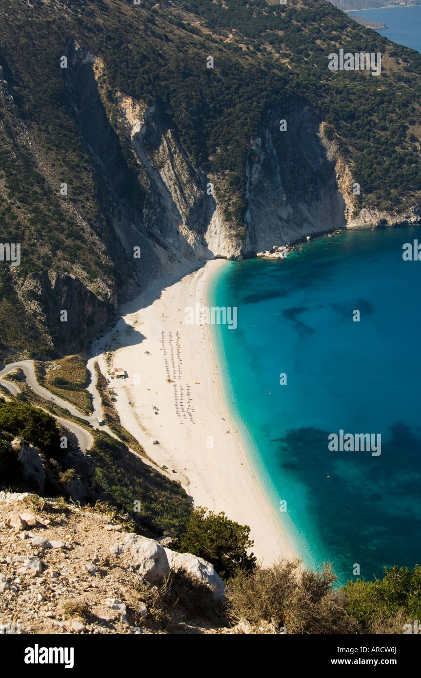 Myrtos Beach, the best beach for sand near Assos, Kefalonia (Cephalonia), Greece, Europe Stock Photo