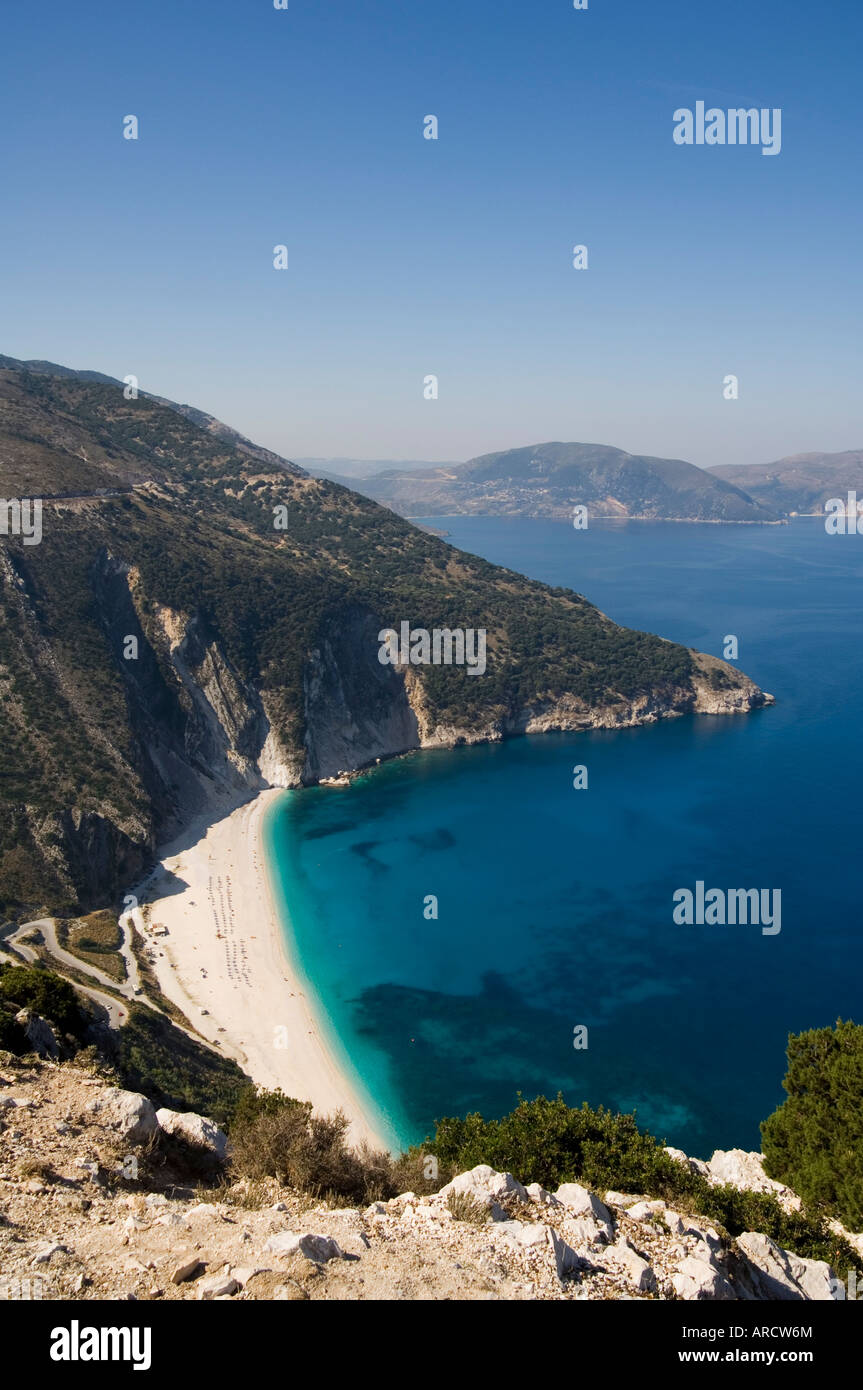 Myrtos Beach, the best beach for sand near Assos, Kefalonia (Cephalonia), Greece, Europe Stock Photo
