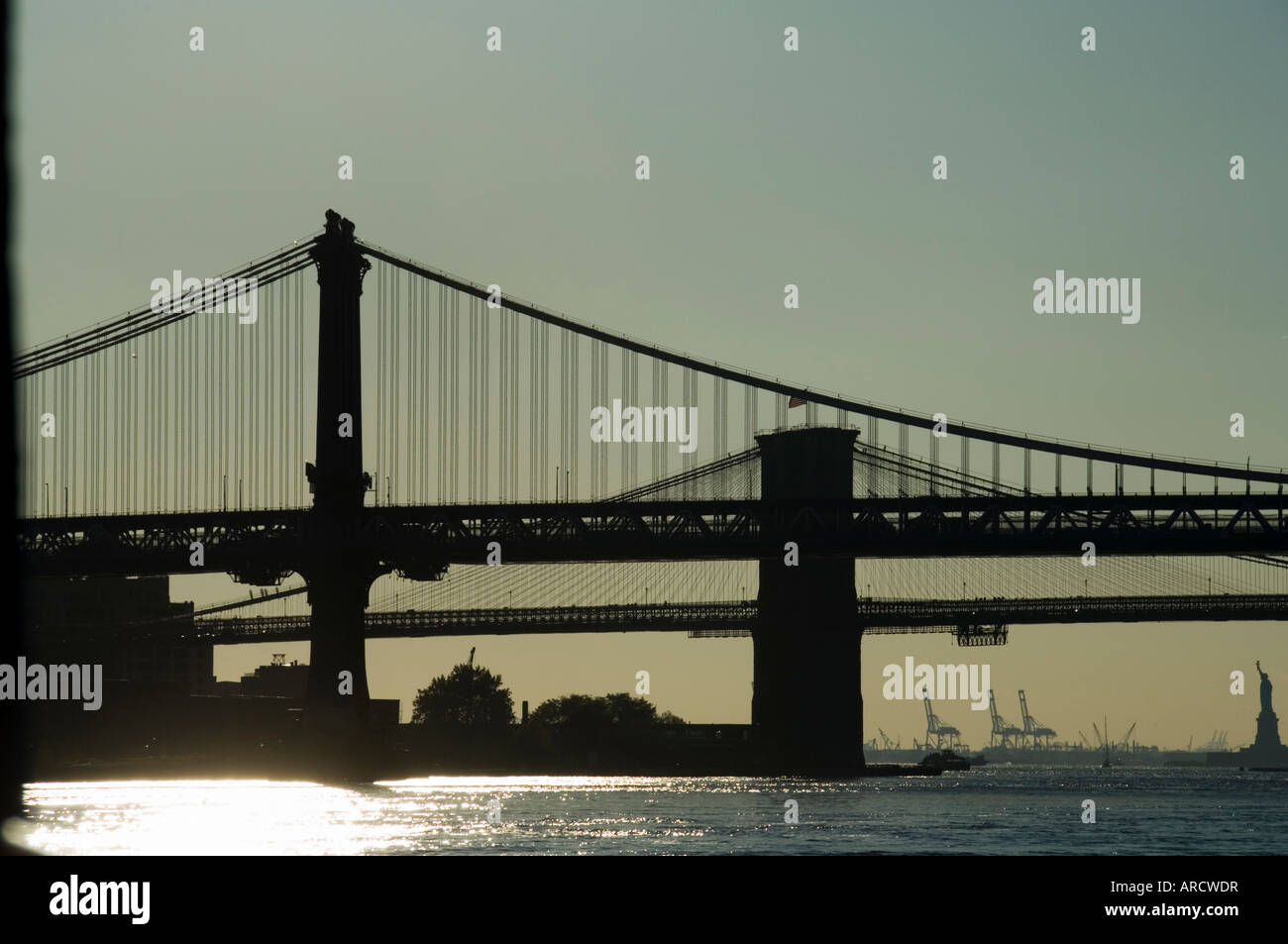 Manhattan Bridge in foreground and Brooklyn Bridge behind, New York City, New York, United States of America, North America Stock Photo