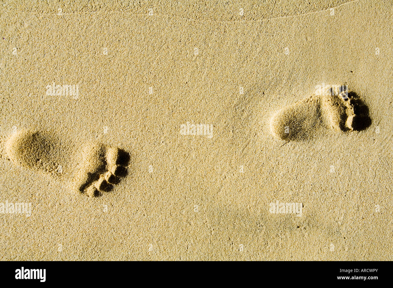 Child's footprints on beach at Santa Maria, Sal (Salt), Cape Verde Islands, Africa Stock Photo