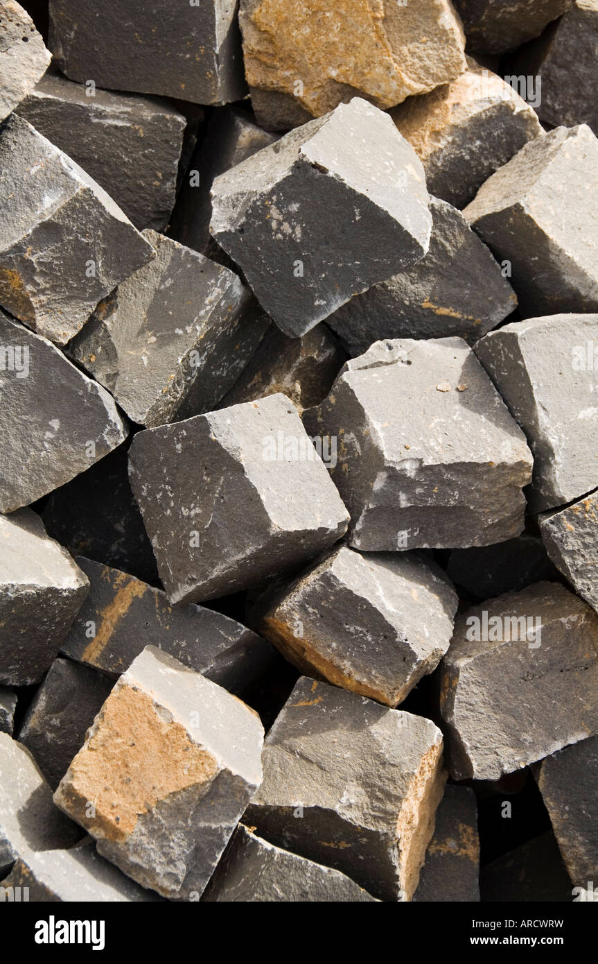 Cobblestones used to build all the roads, Mindelo, Sao Vicente, Cape Verde Islands, Africa Stock Photo