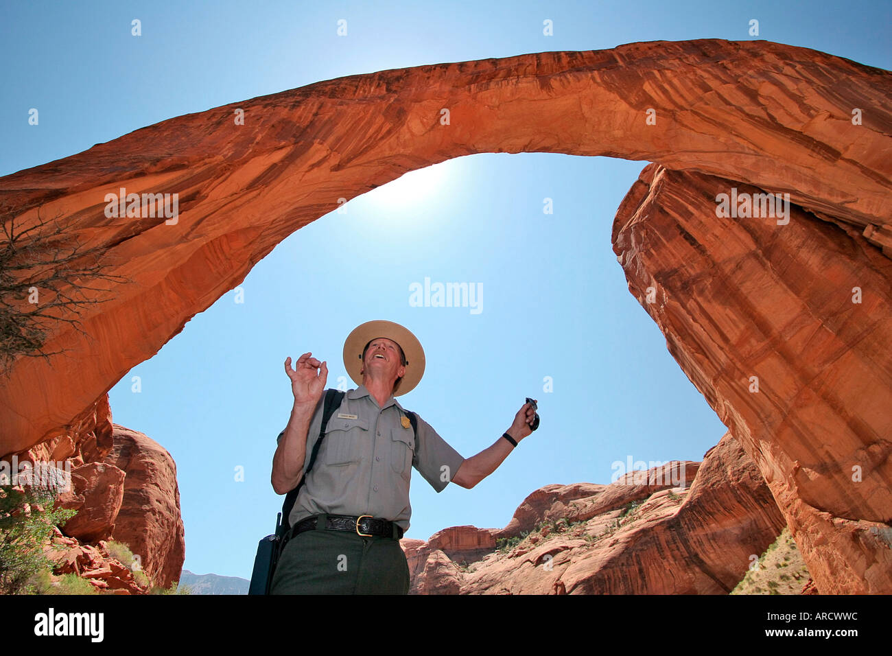 Park Ranger at Rainbow Bridge, USA Stock Photo