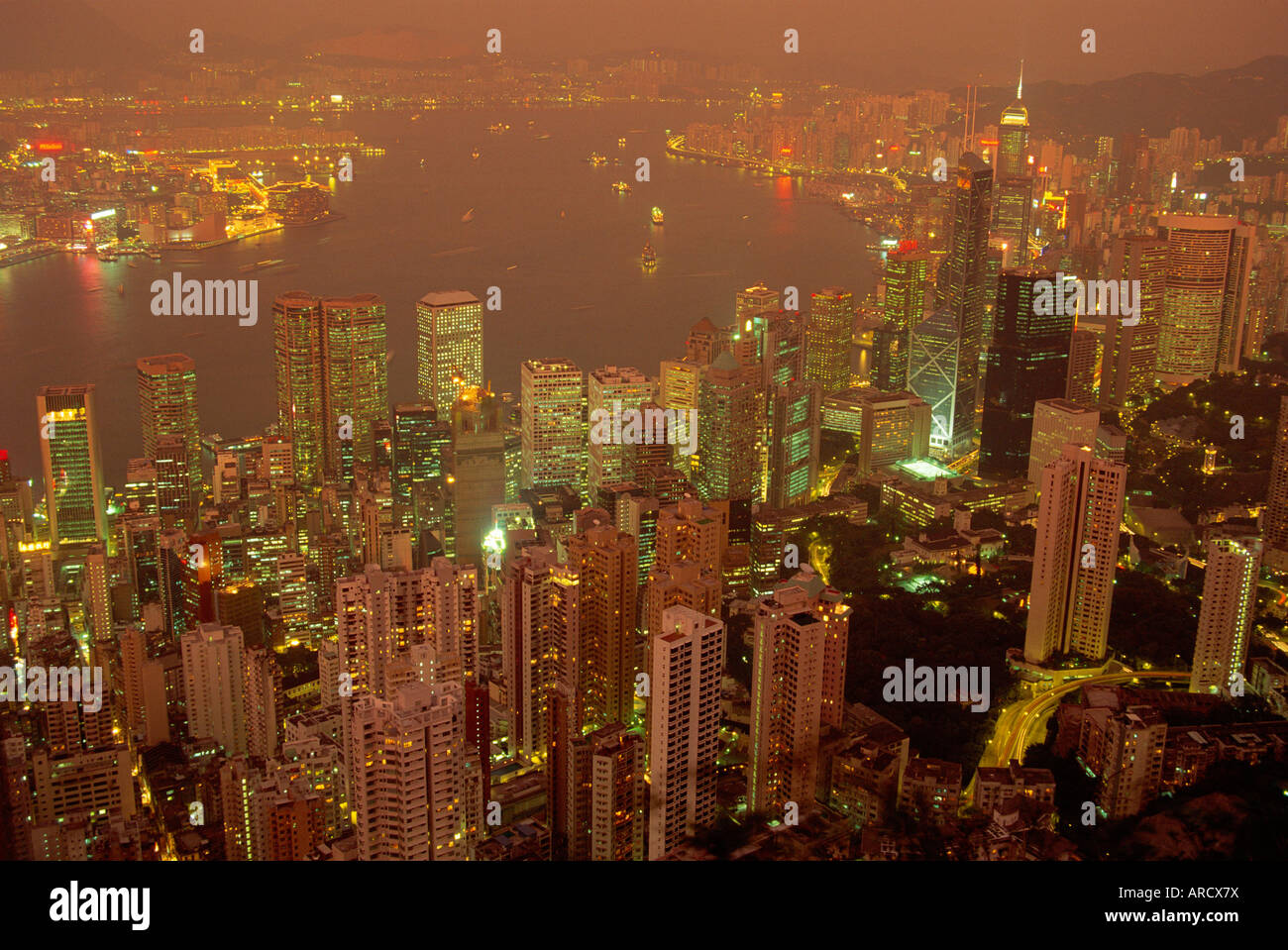 Aerial view of Hong Kong Harbour at dusk, China Stock Photo - Alamy