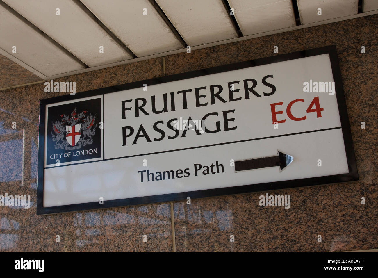 Sign Fruiterers Passage  EC4 by the River Thames City of London GB UK Stock Photo