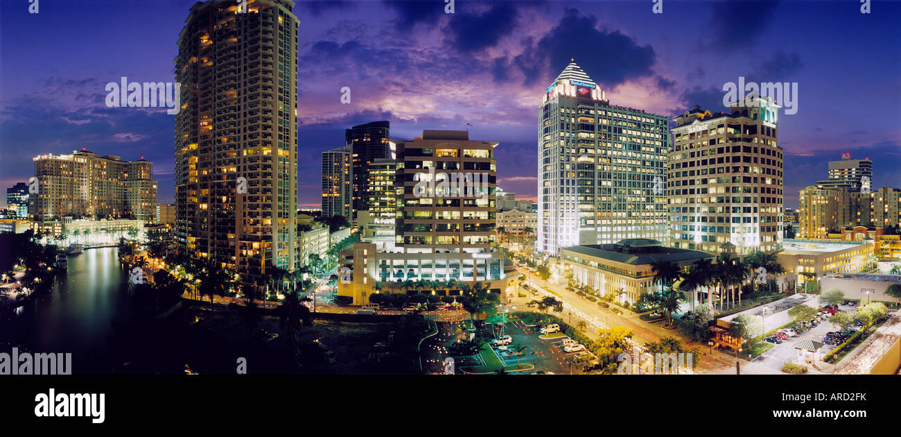 Highrise office towers and condominiums tower over New River in