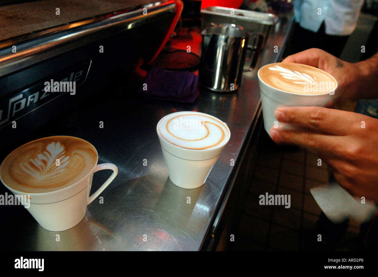 Barista prepares specialty coffee drinks Stock Photo Alamy