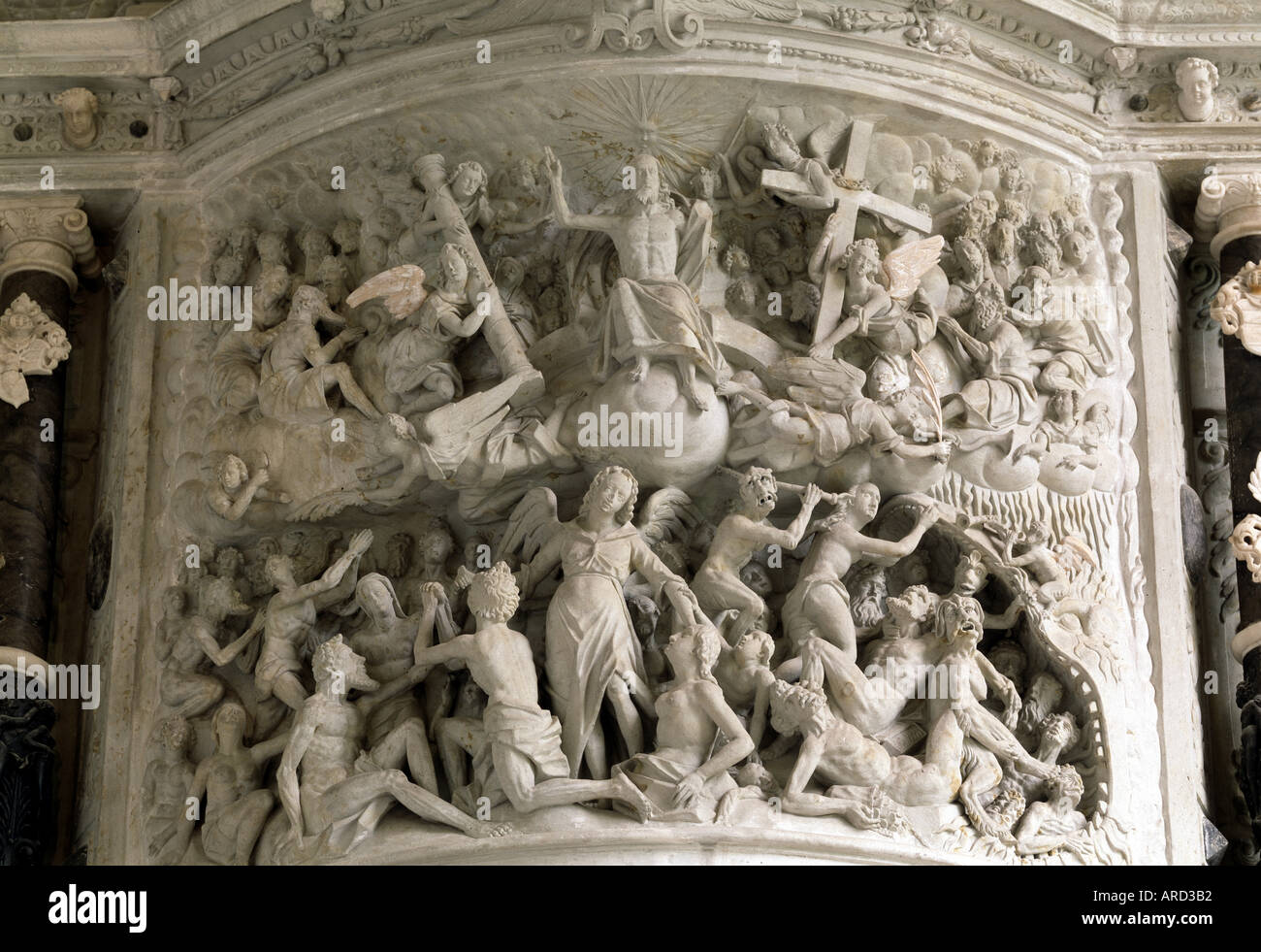 Lauenstein, Stadtkirche, Bünausche Grabkapelle, Altardetail jüngstes Gericht Stock Photo