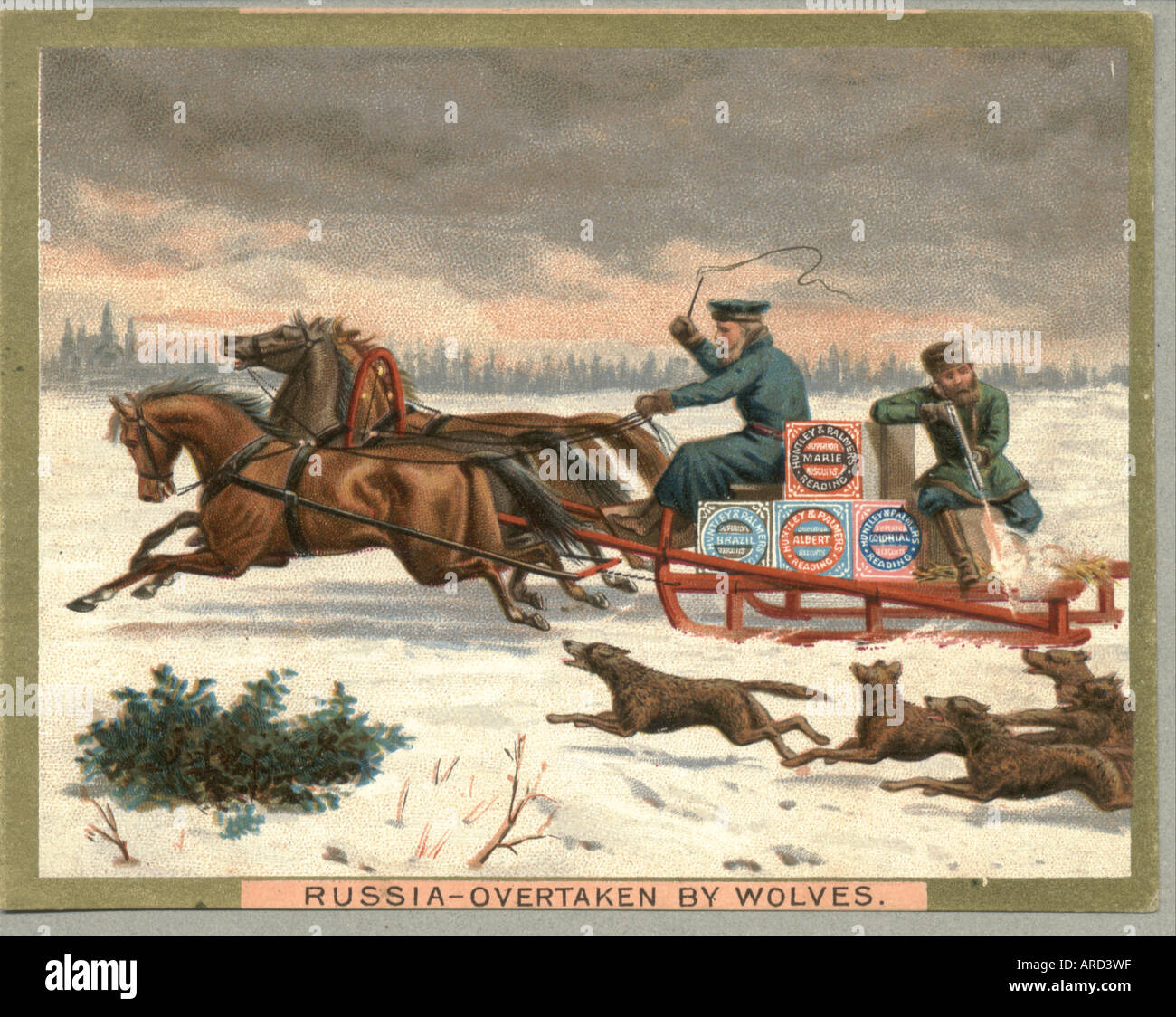 Chromolithographed trade card for Huntley & Palmers Biscuits circa 1880 Stock Photo