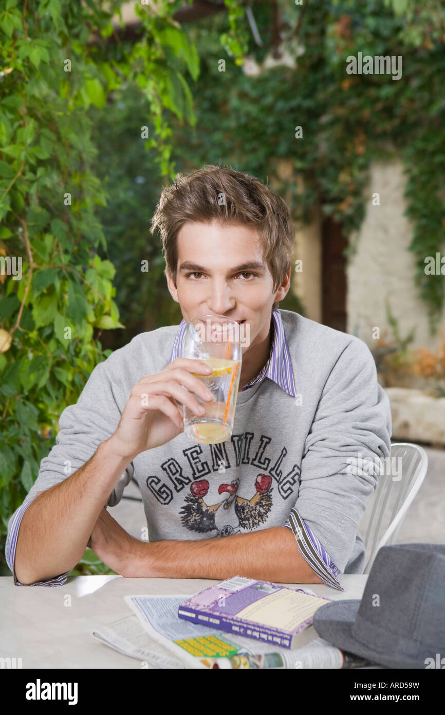 Man drinking soft beverage Stock Photo