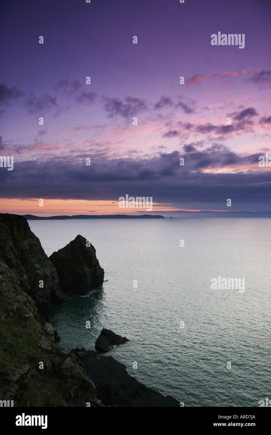 view of pembrokeshire coastline at sunset Stock Photo