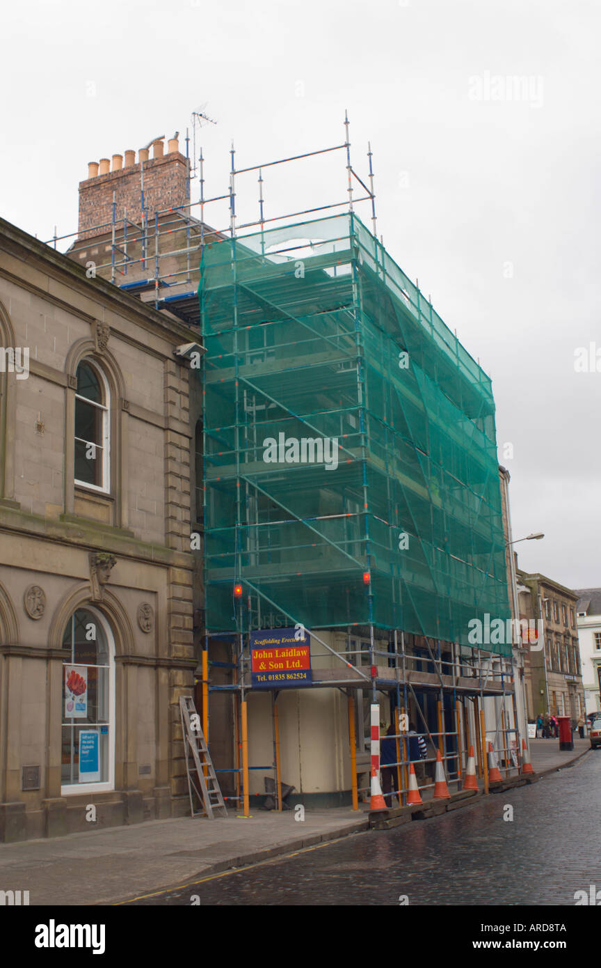 Nets for public safety of scaffolding in town centre building work UK