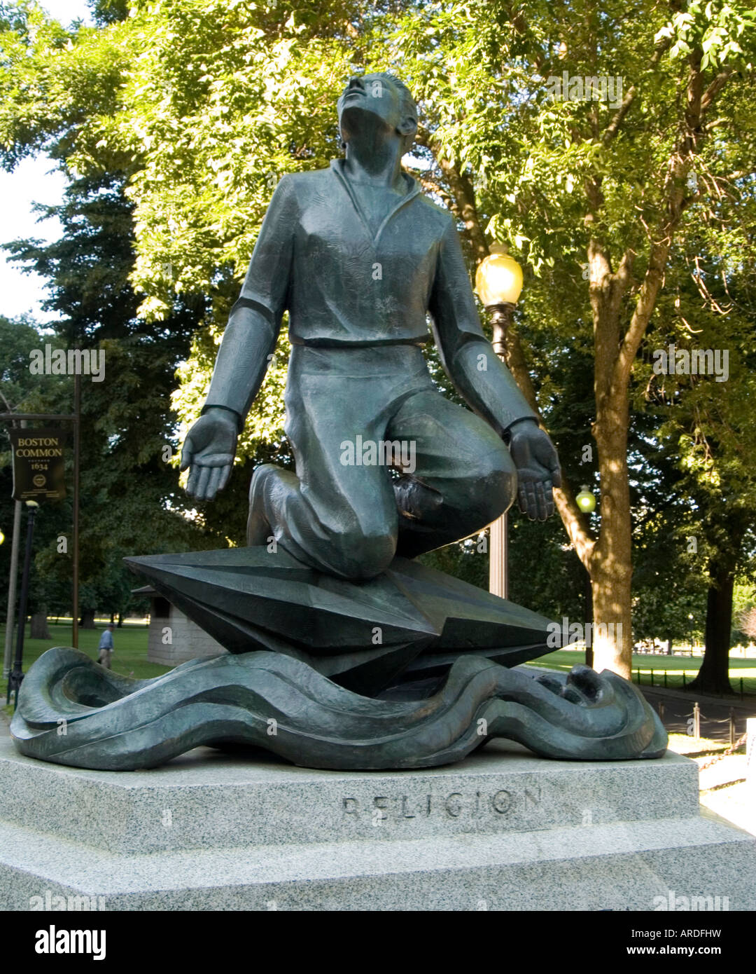 A statue depicting 'Religion' at Parkman Plaza on Boston Common, Boston Massachusetts USA Stock