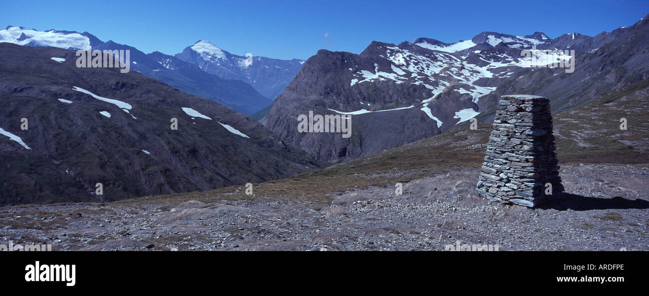 Landscape at the Col d’Iseran summit in the French alps high above Val ...