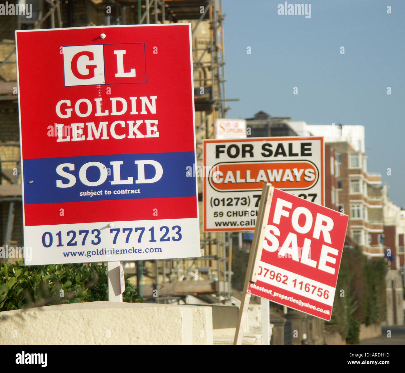 Property For Sale Sold Signs Kingsway Hove East Sussex England Stock Photo