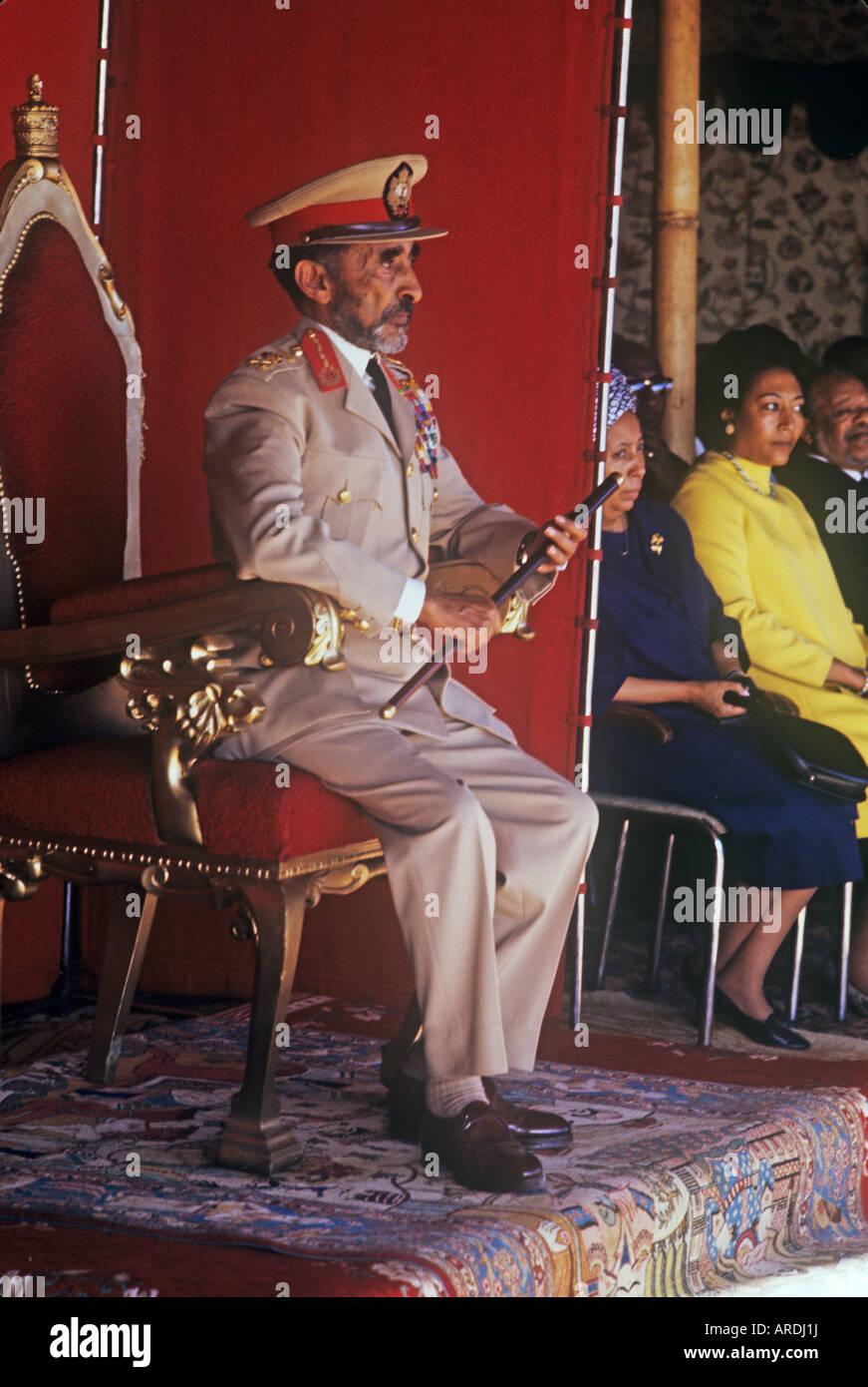 Emperor Haile Selassie of Ethiopia in military uniform during events marking the 40th anniversary of his coronation Stock Photo