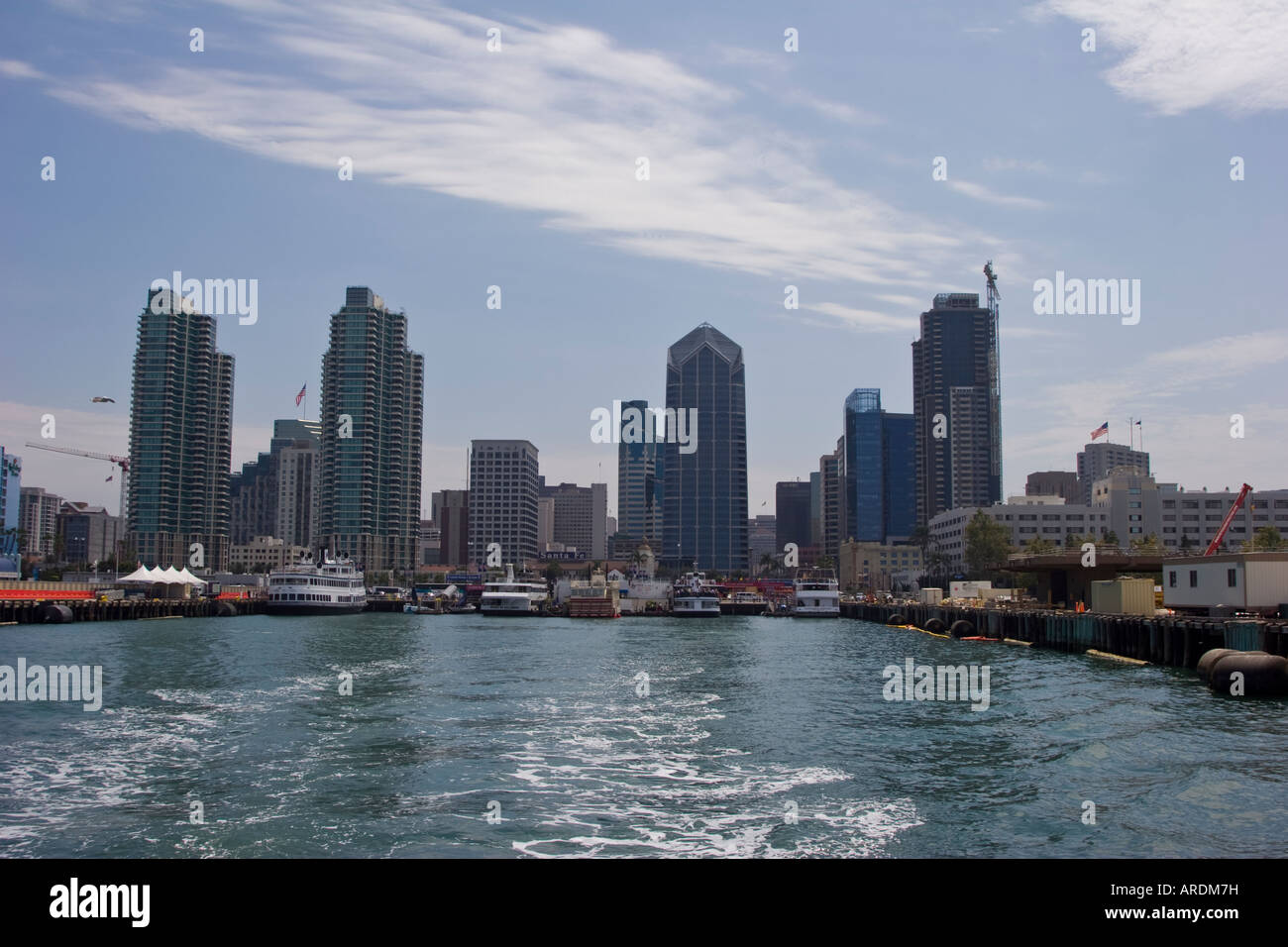San Diego Waterfront and Skyline, as seen from the harbor Stock Photo