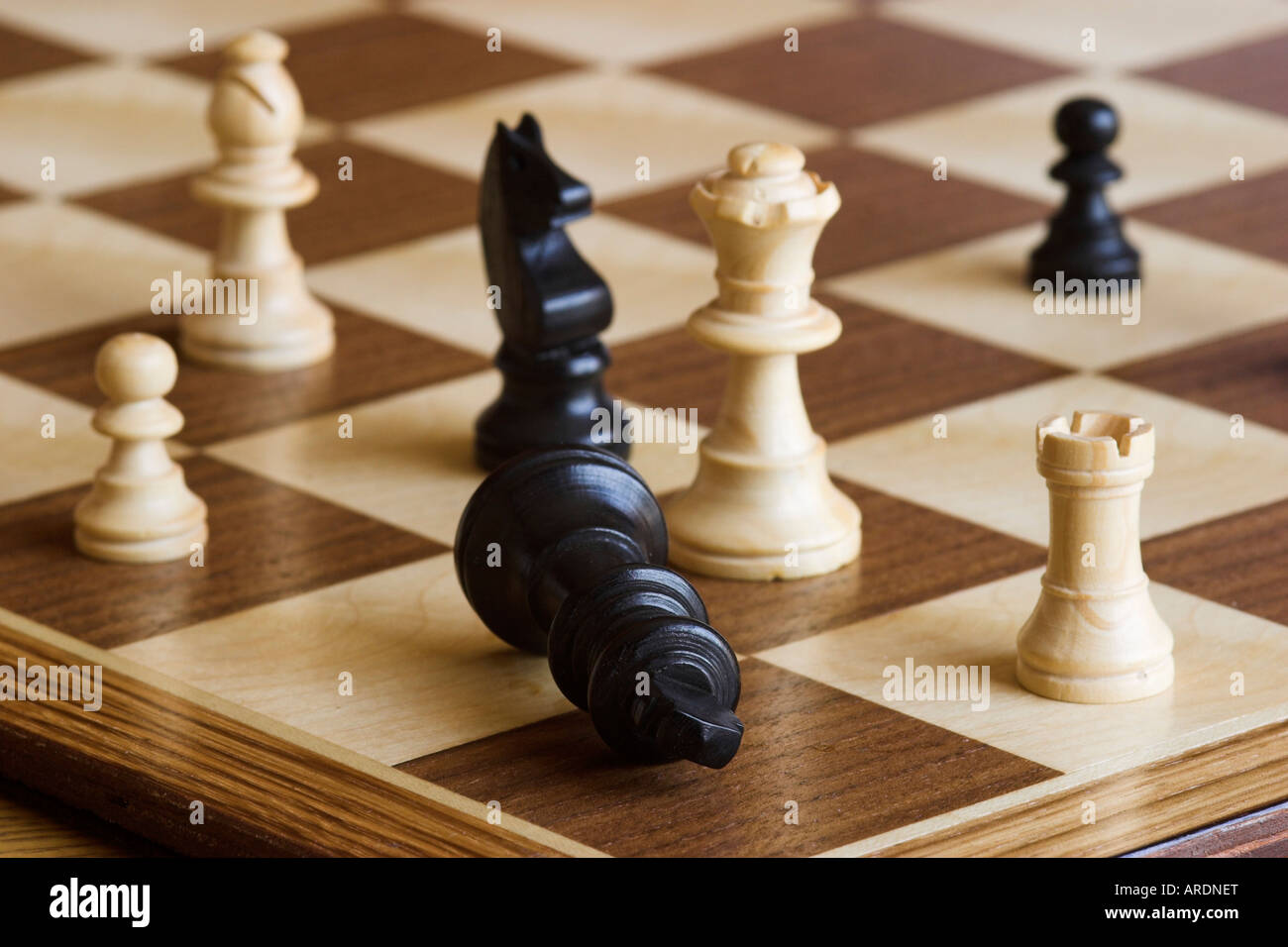 Chess pieces on a chessboard - Focus on the King Stock Photo - Alamy