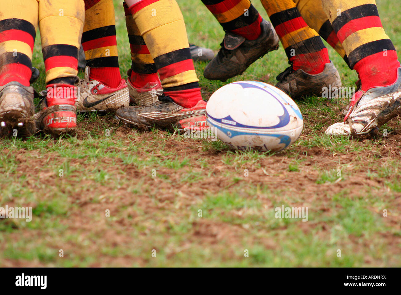 Rugby scrum Stock Photo