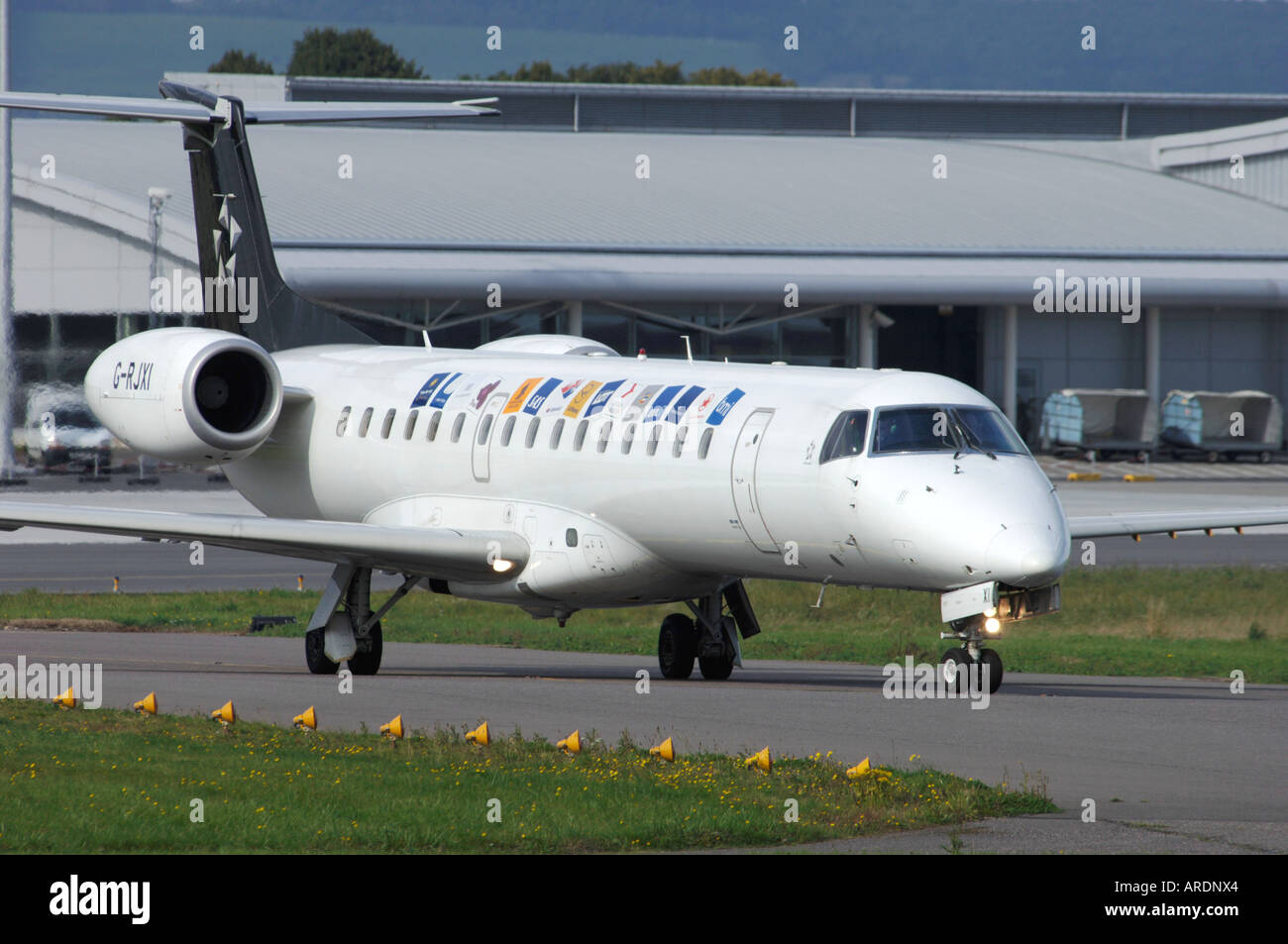 Embraer RJ145EP bmi Regional Aircraftabout to depart Inverness. XAV 3578-247. Stock Photo