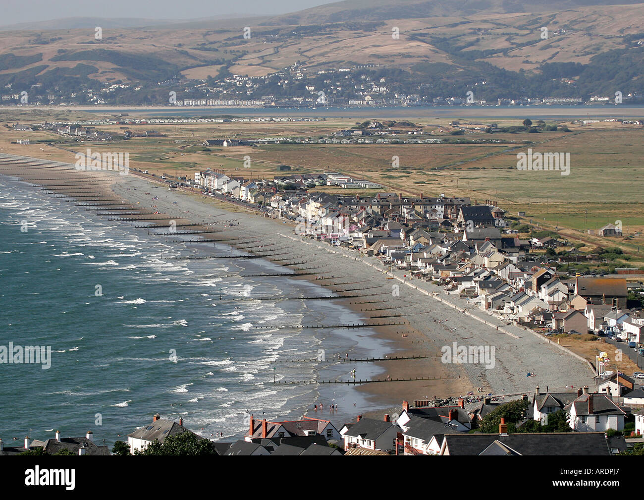 Borth beach and town near Aberystwyth West Wales UK Stock Photo