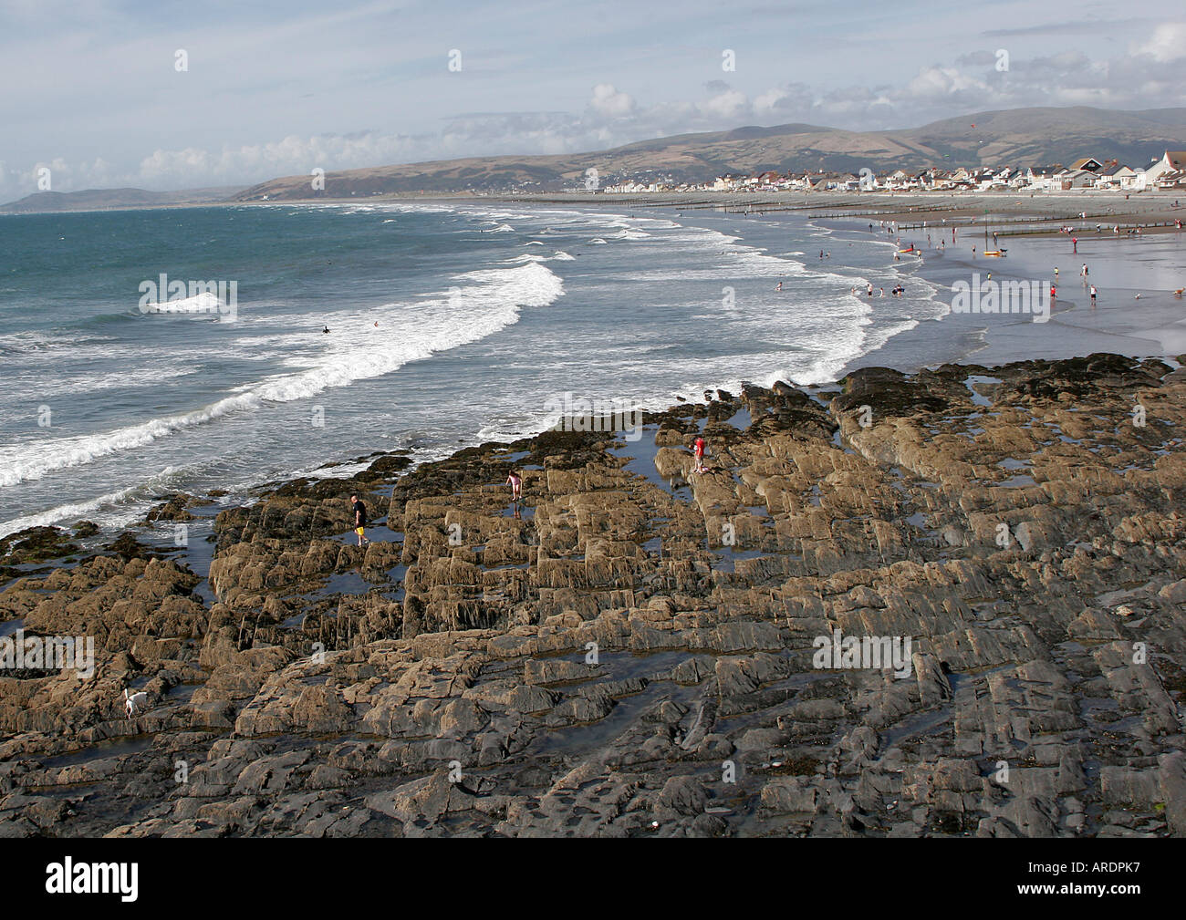 Borth beach and Town West Wales UK Stock Photo Alamy