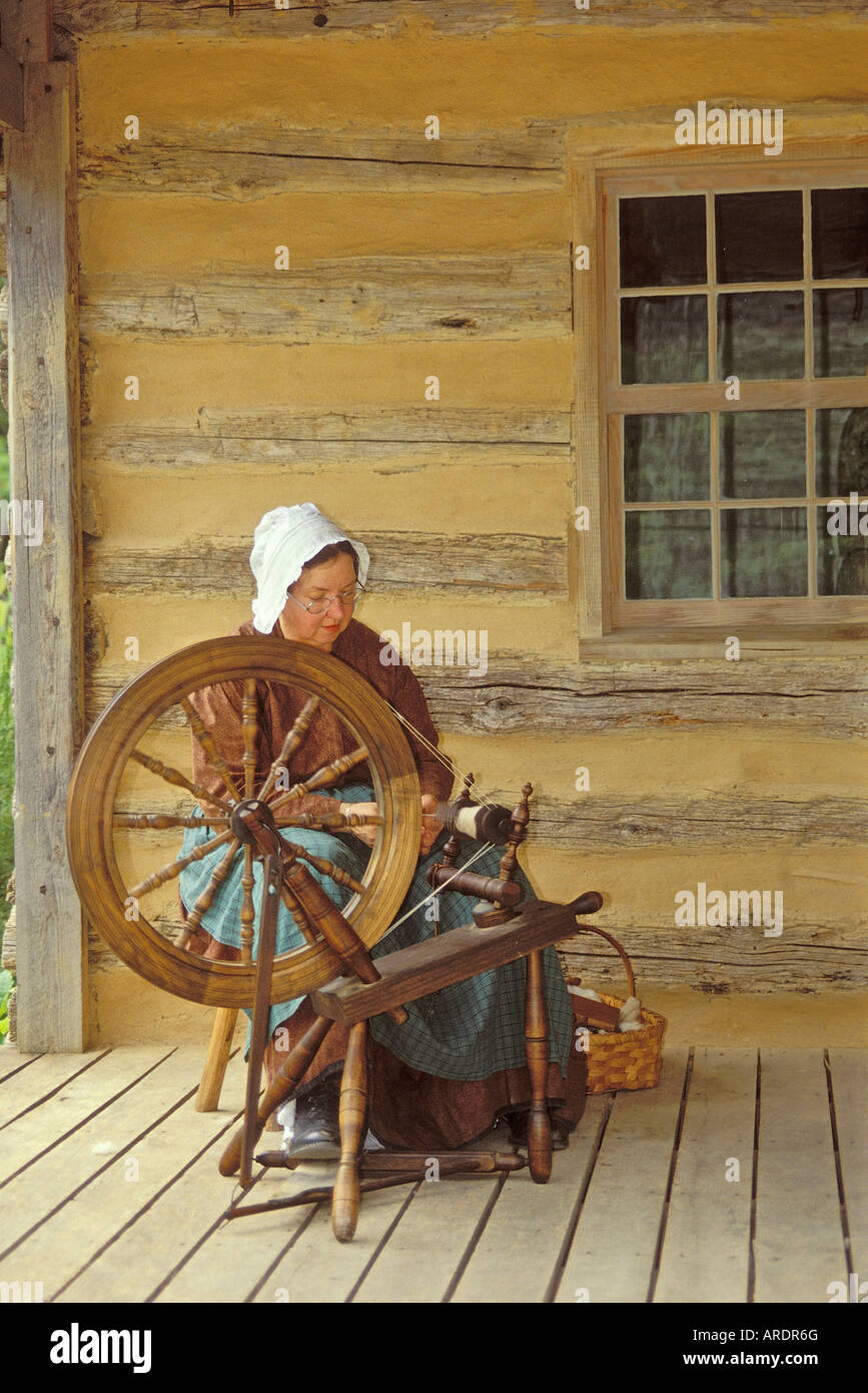 Spinning Wheel at Virginia’s Explore Park, Blue Ridge Parkway, Roanoke, Virginia, USA Stock