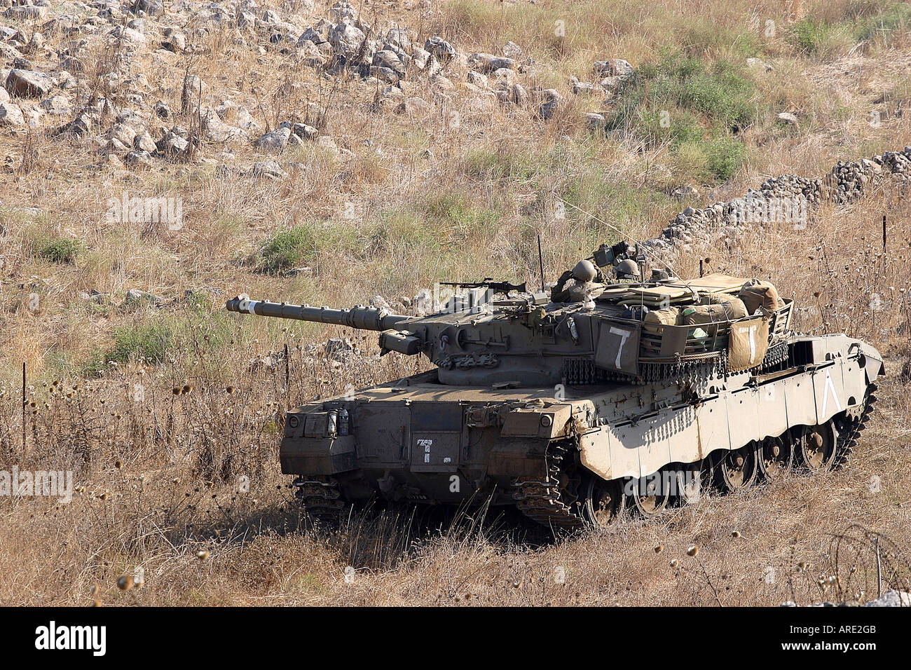 Golan Heights Israel Israeli Merkava tank Stock Photo