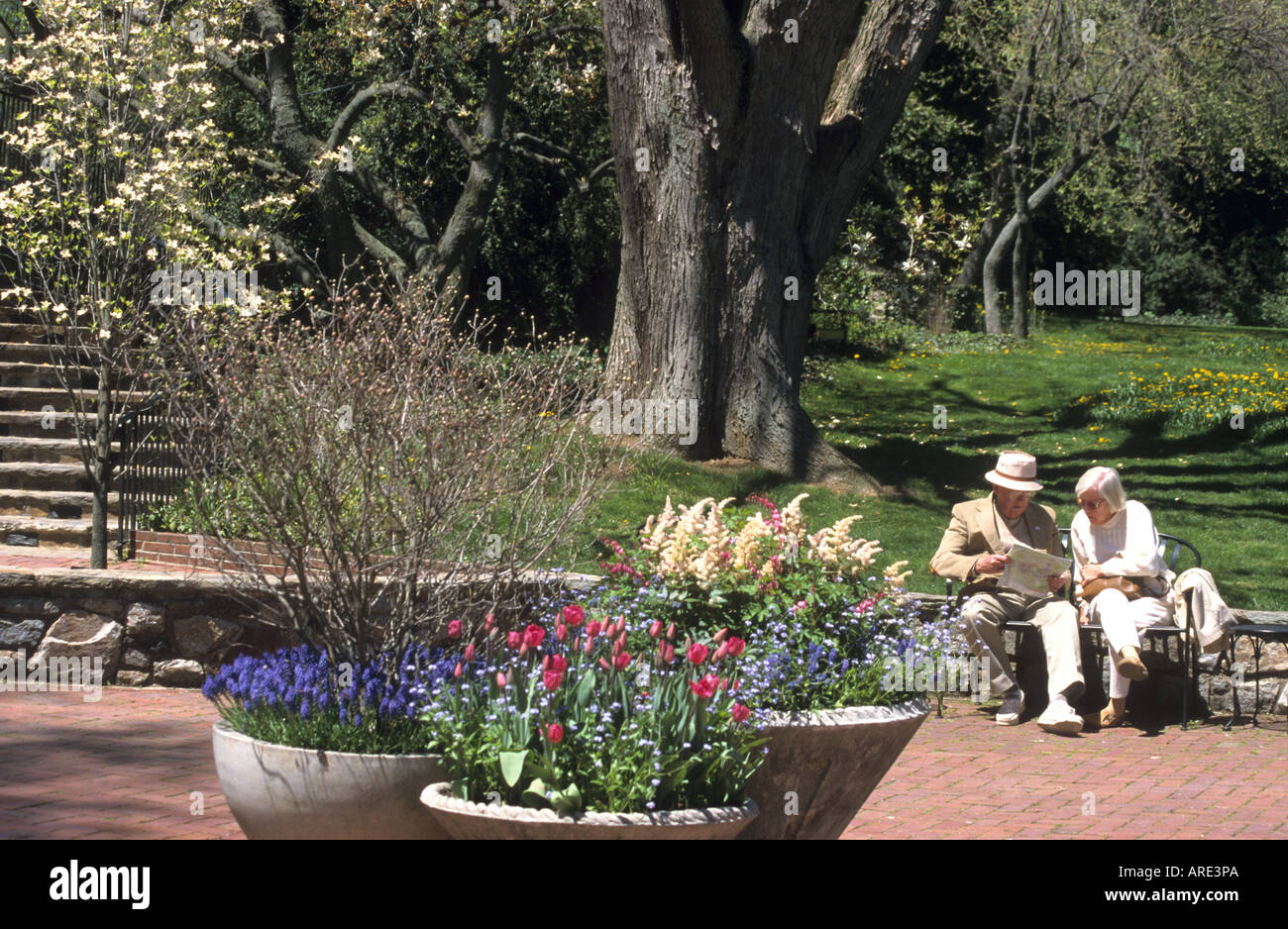 older couple enjoying their retirement free time in Longwood Gardens Philadelphia USA Stock Photo
