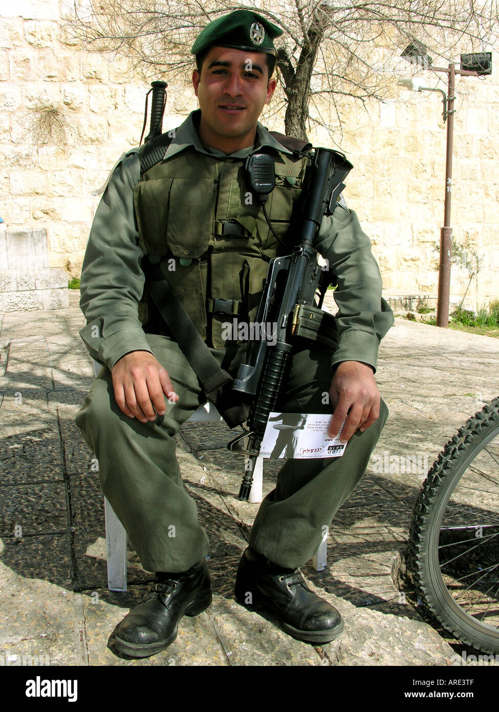 Israeli soldier guarding entrance to Old Town Jerusalem Israel Stock ...