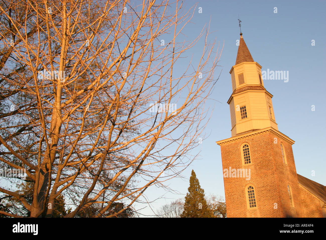 Colonial Williamsburg Virginia,Duke of Gloucester Street,Bruton Parish Church,religion,belief,faith,worship,House of God,Christian,Episcopal,in use si Stock Photo
