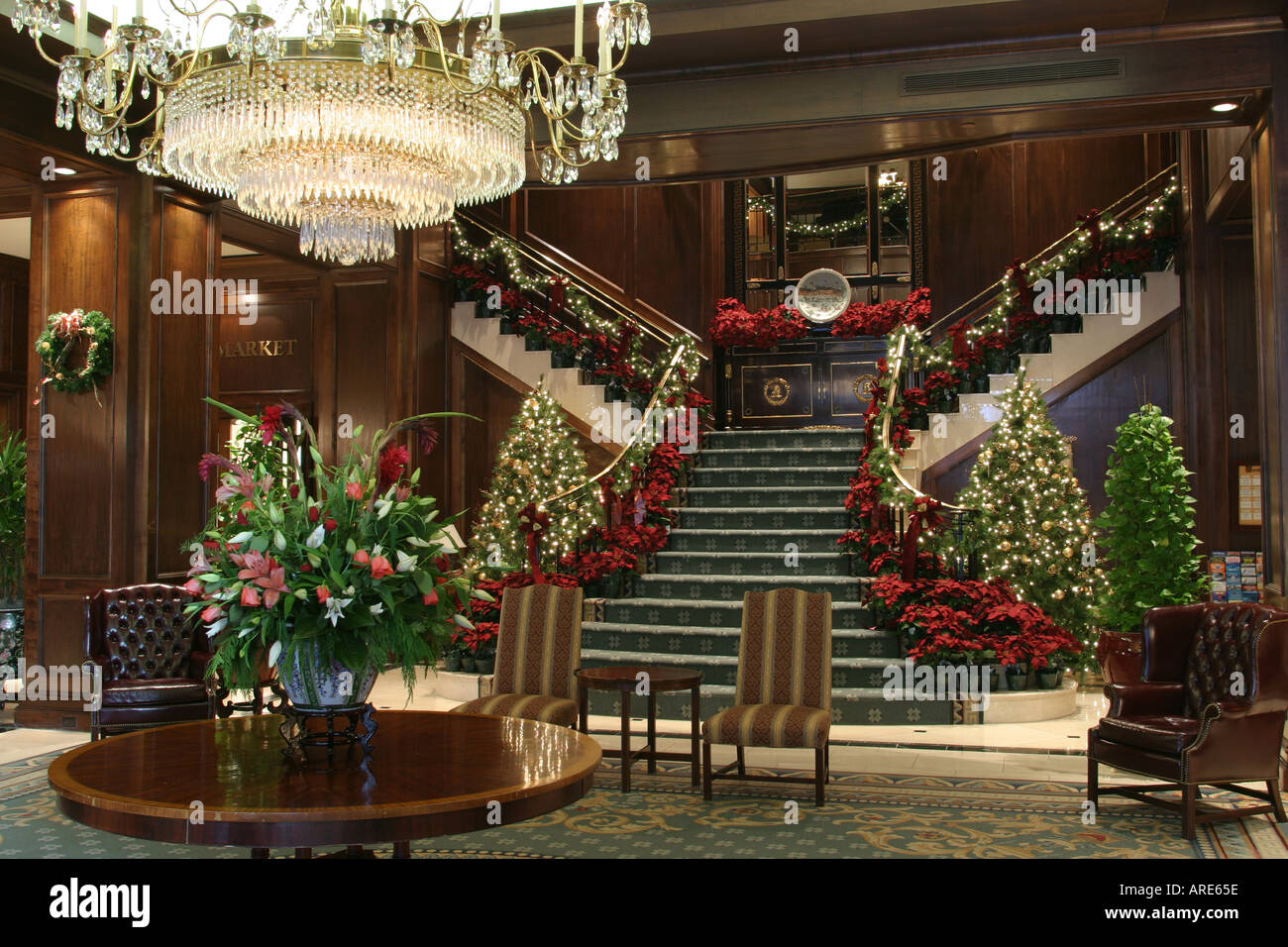 Norfolk Virginia,Marriott Waterside,hotel,lobby,Christmas decor,interior design,VA 121503 0002 Stock Photo